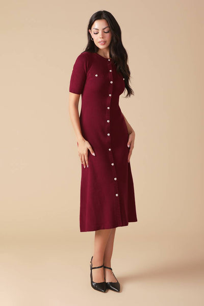 Burgundy Urban Elegance Sweater Midi Dress side pose