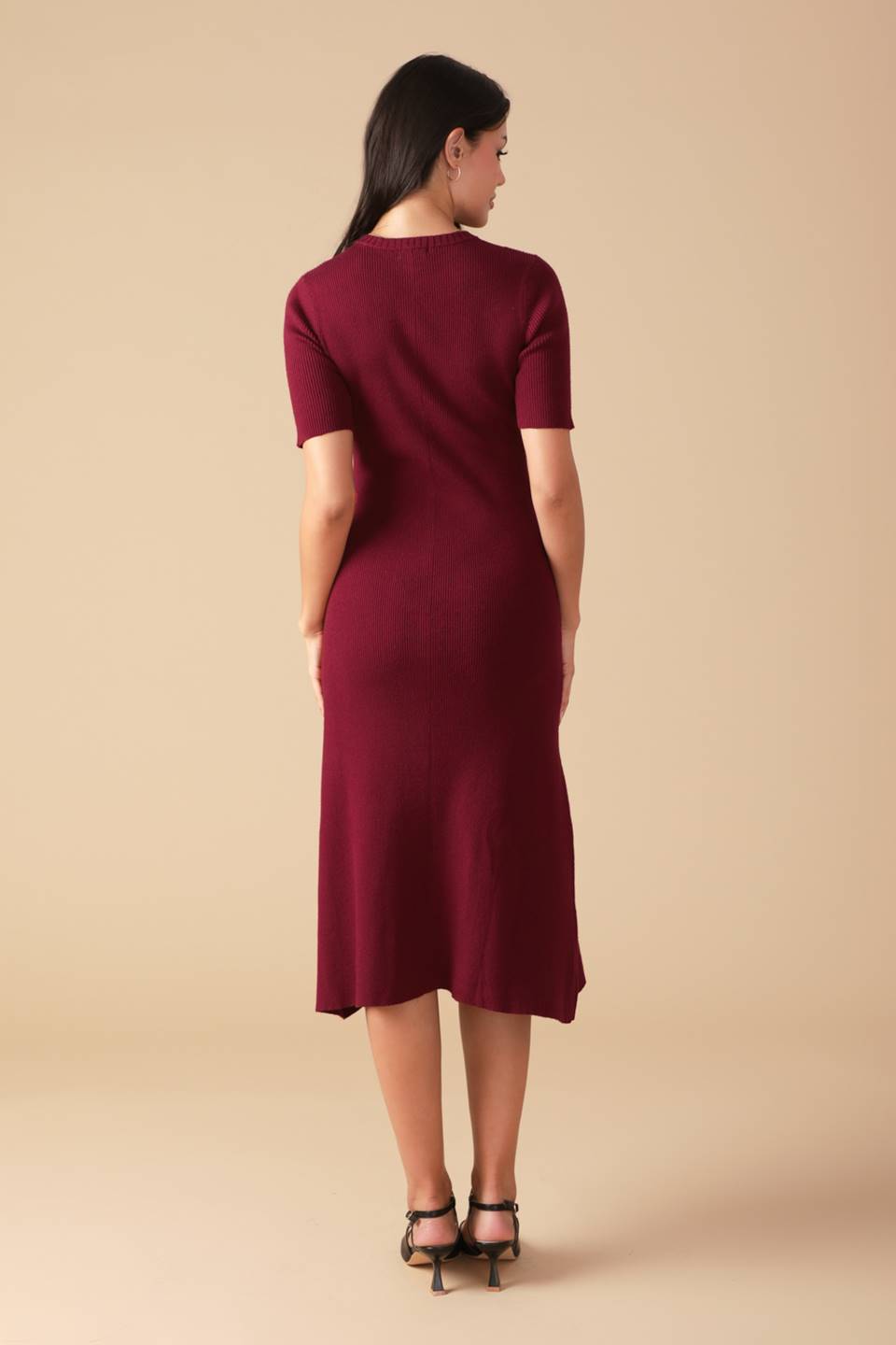 Burgundy Urban Elegance Sweater Midi Dress back view