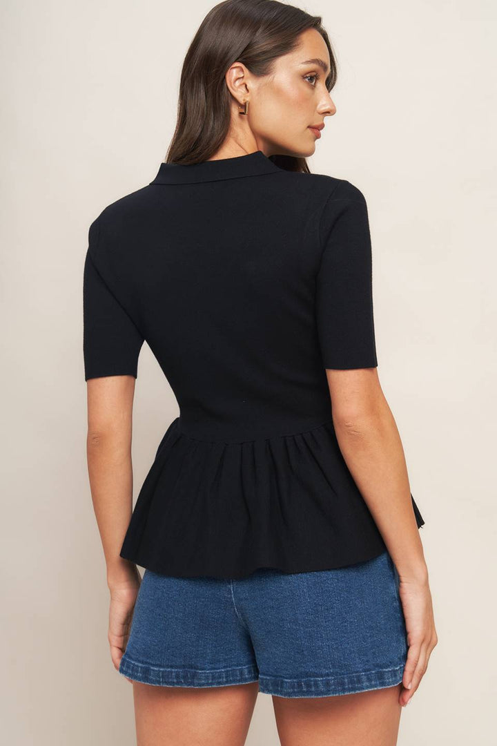 SWEET SERENADE BLACK WOVEN TOP