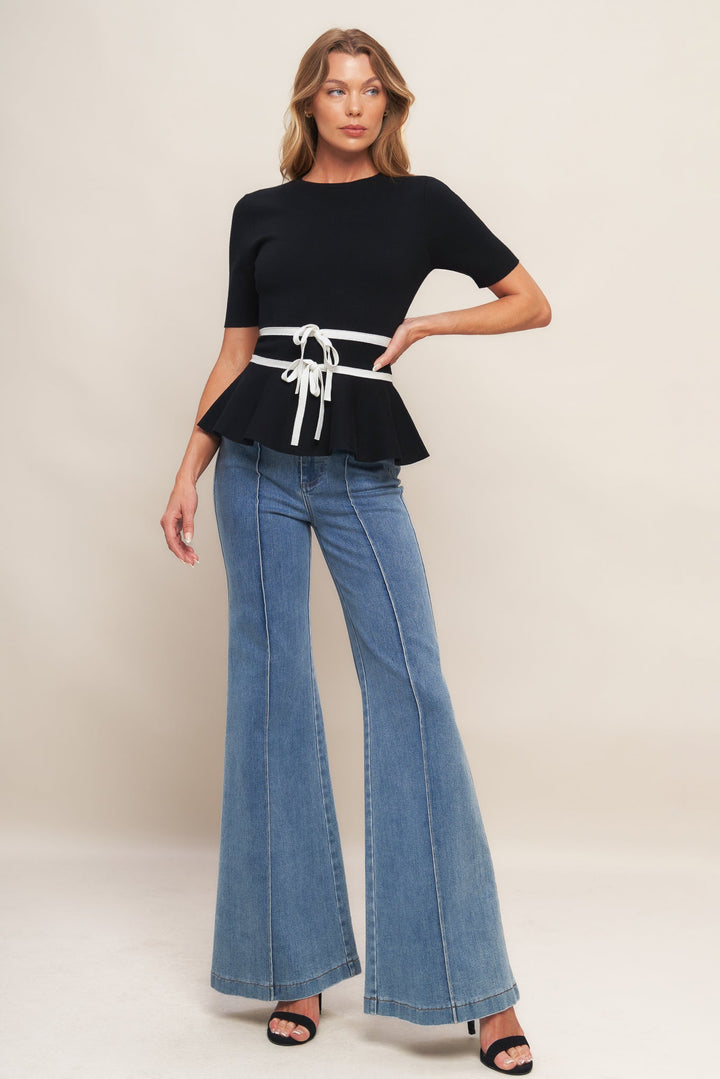 SUNLIT GROVE BLACK SWEATER KNIT TOP