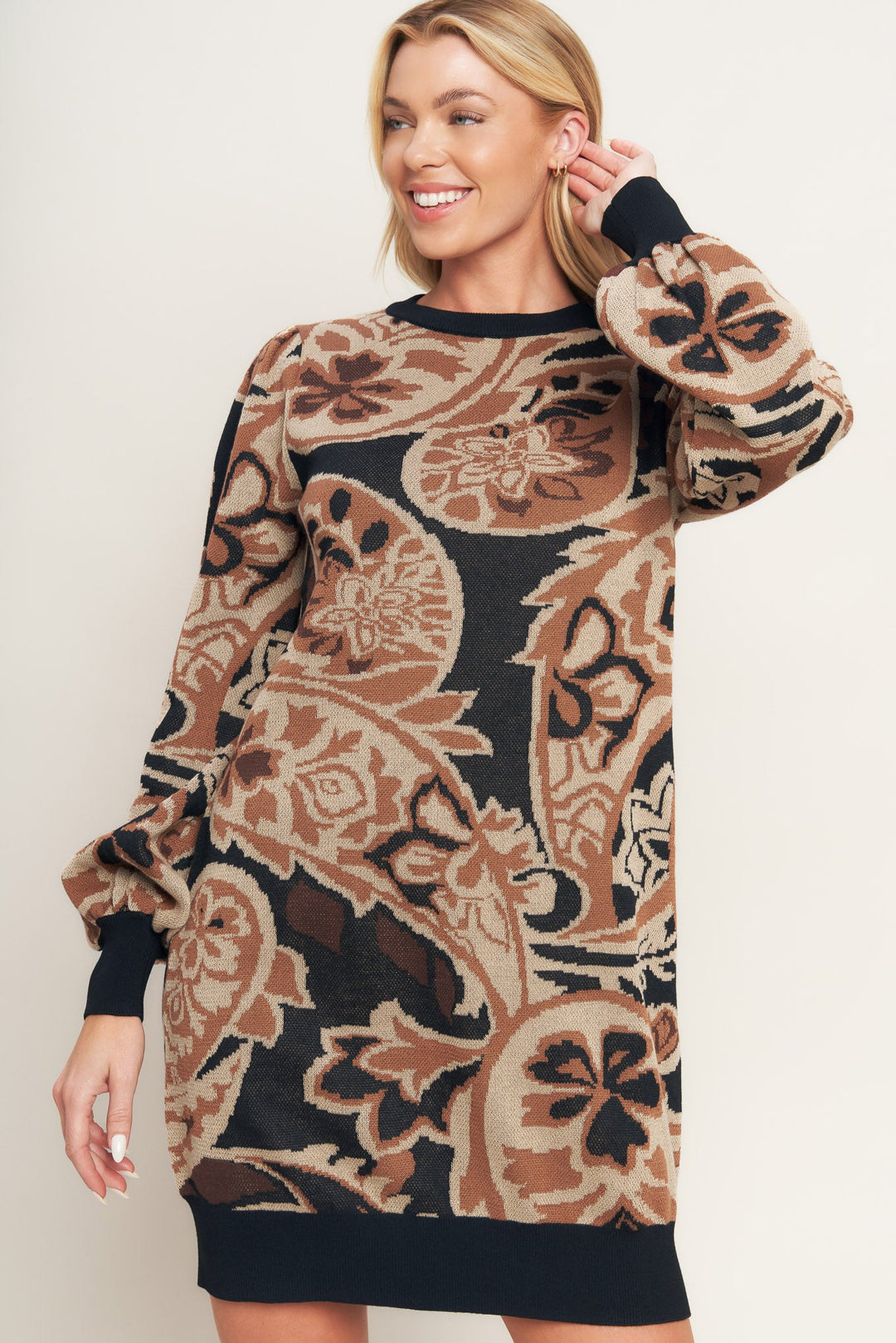 BAROQUE HAVANA SWEATER KNIT MINI DRESS