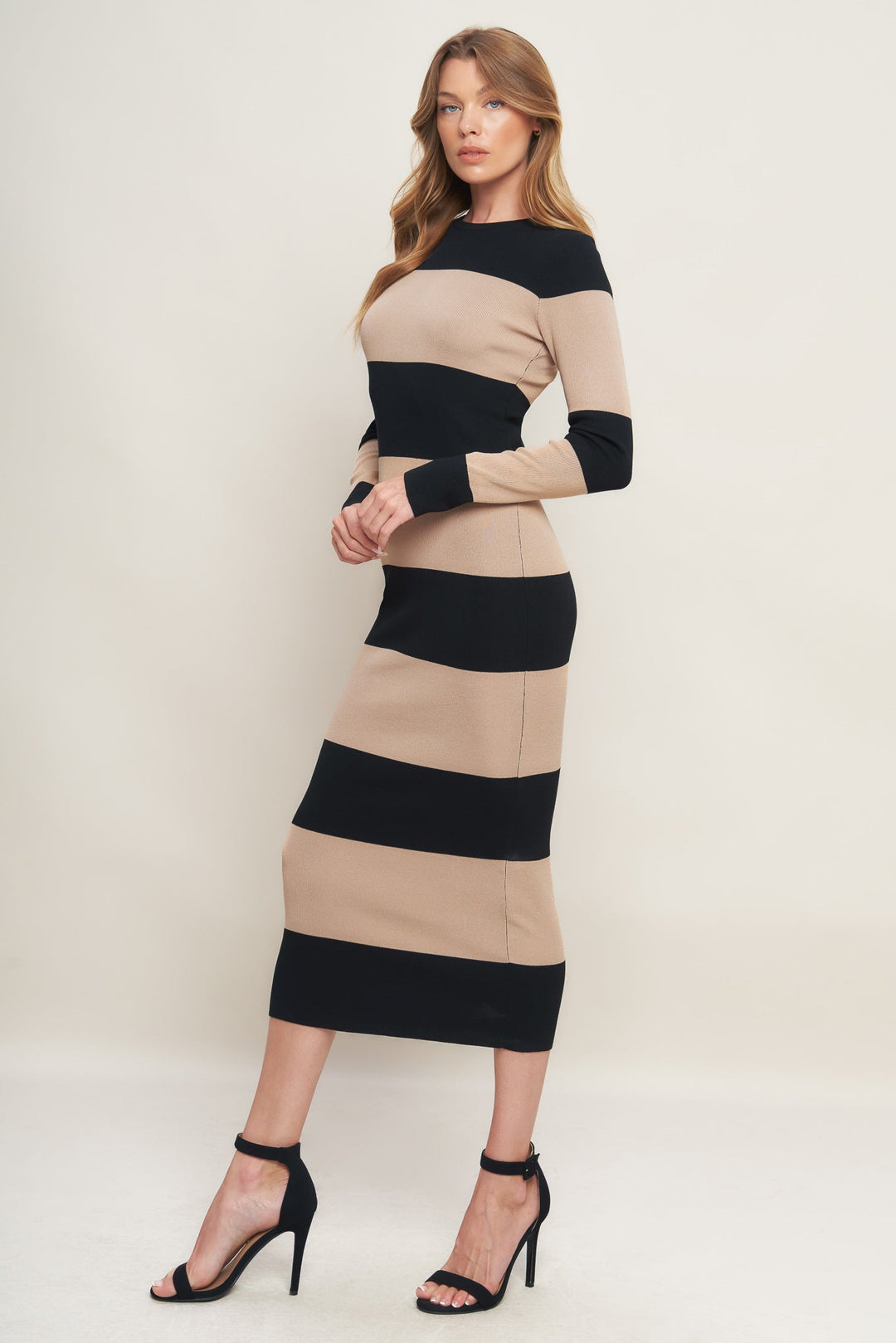 MODERN ATTITUDE STRIIP SWEATER MIDI DRESS