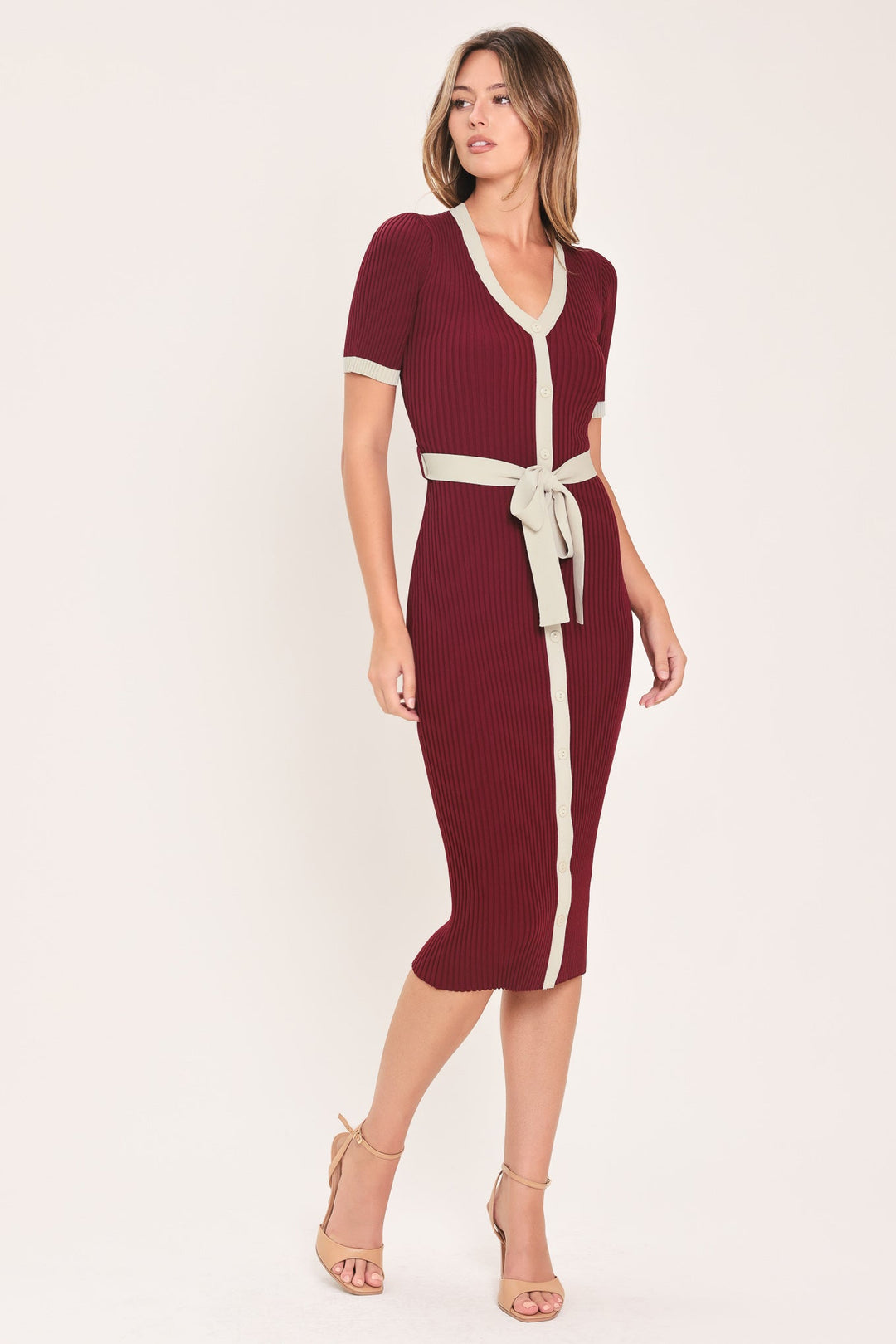 SWEETEST SEASON BUTTON DOWN SWEATER MIDI DRESS