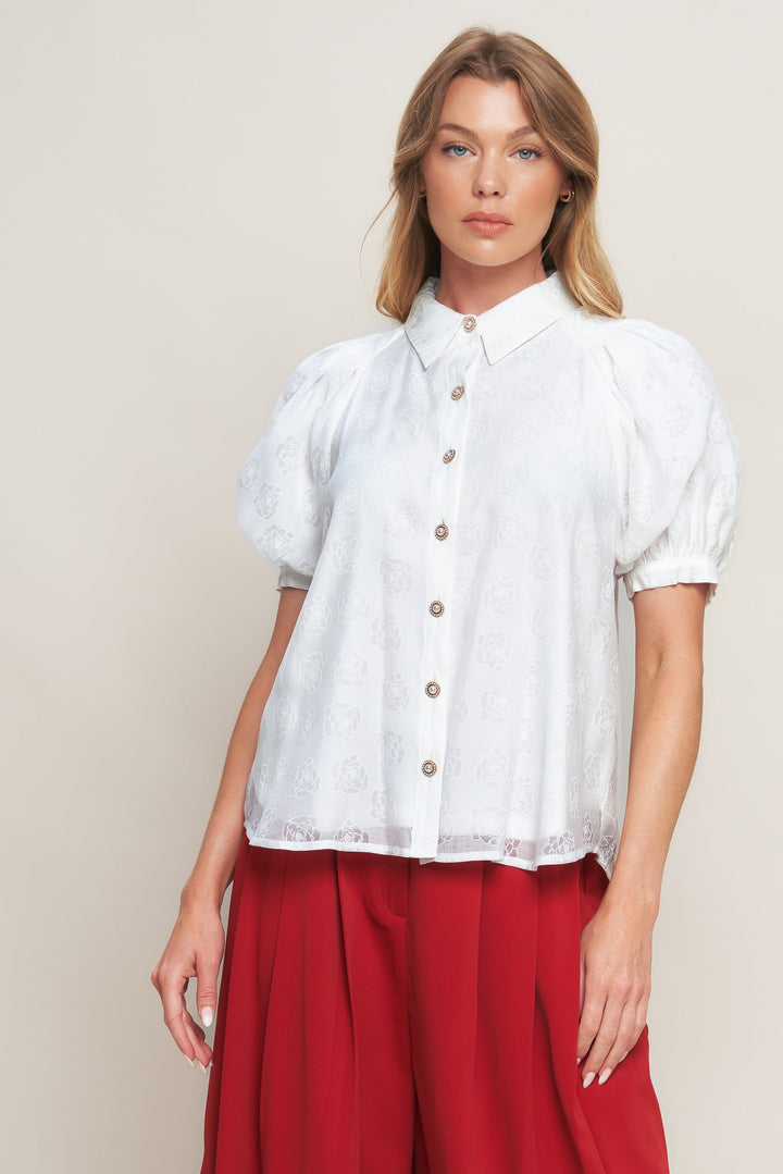 VINEYARD STROLL IVORY WOVEN TOP