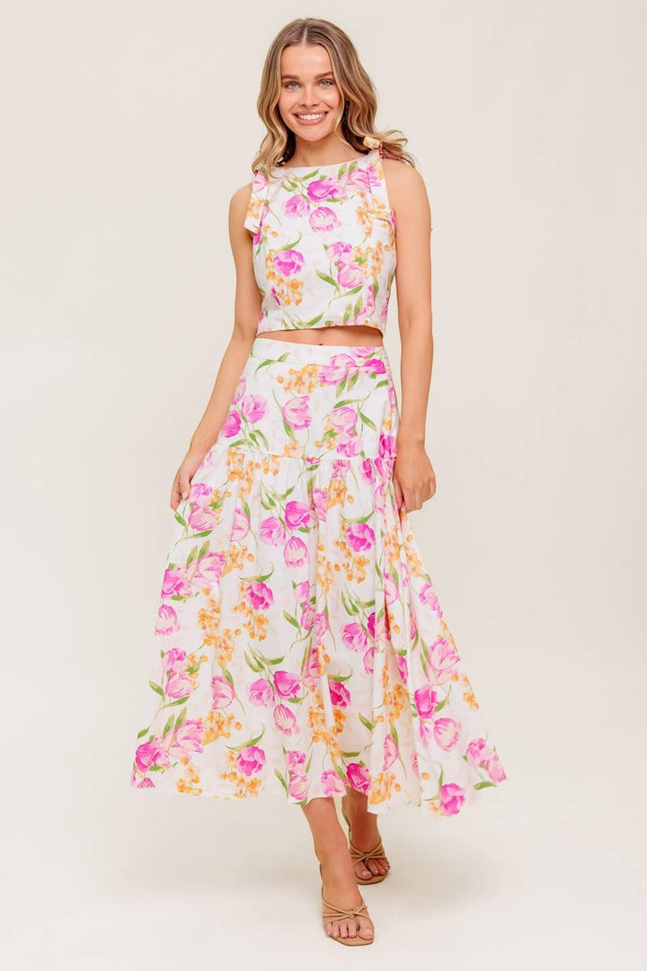 BOTANICAL BLISS WOVEN TOP AND SKIRT SET