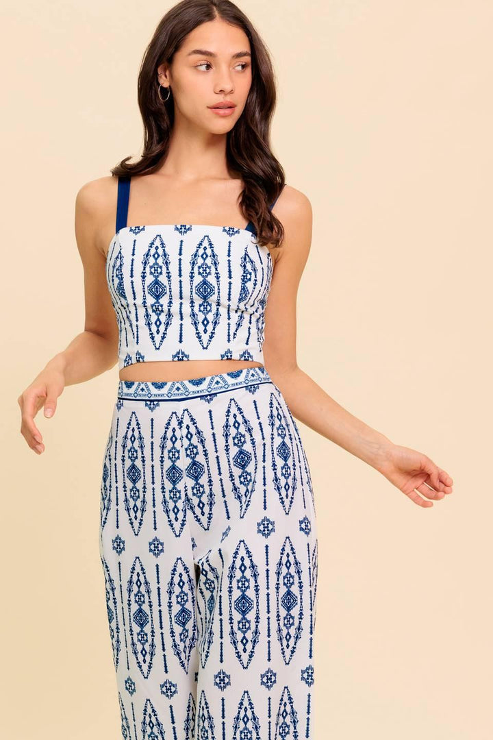 MODERN APPROACH NAVY WOVEN TOP AND PANT SET