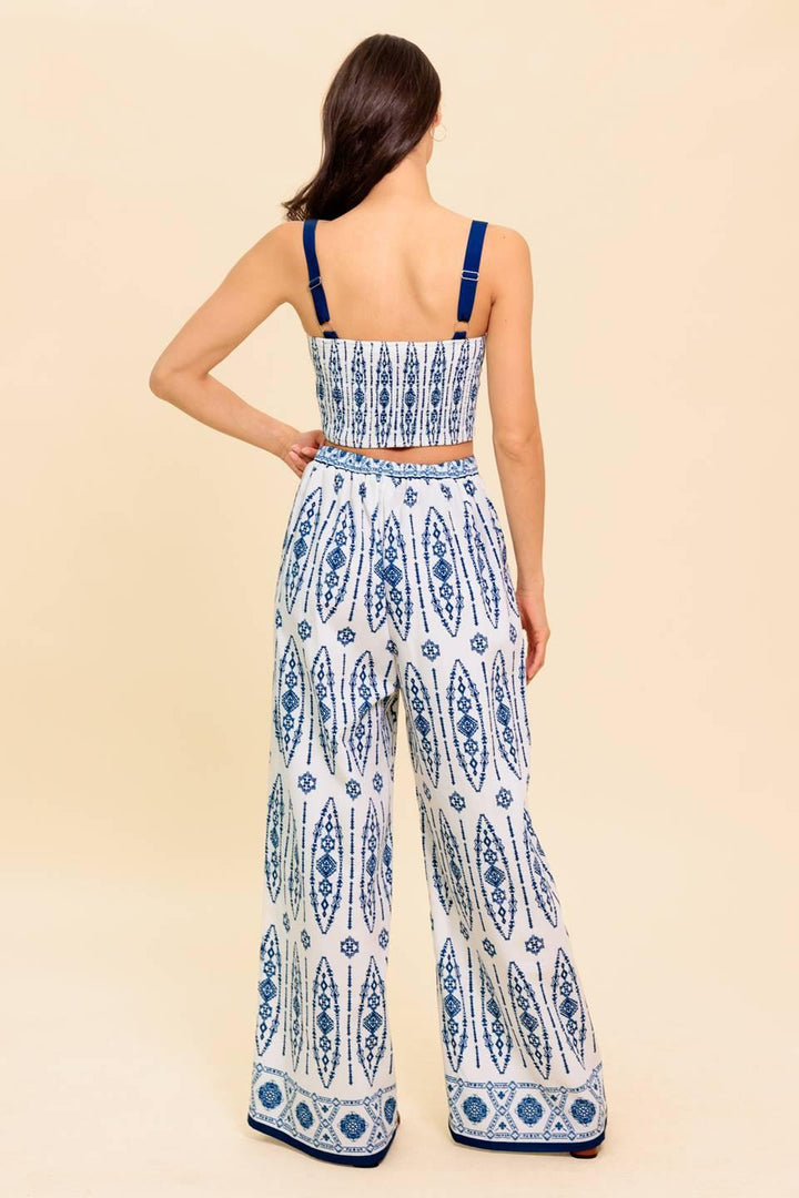 MODERN APPROACH NAVY WOVEN TOP AND PANT SET