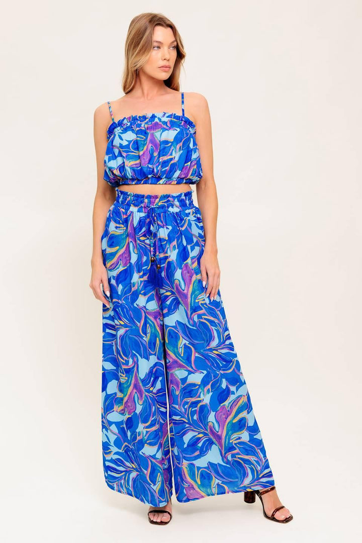 CHERISHED KISS BLUE WOVEN TOP AND PANTS SET
