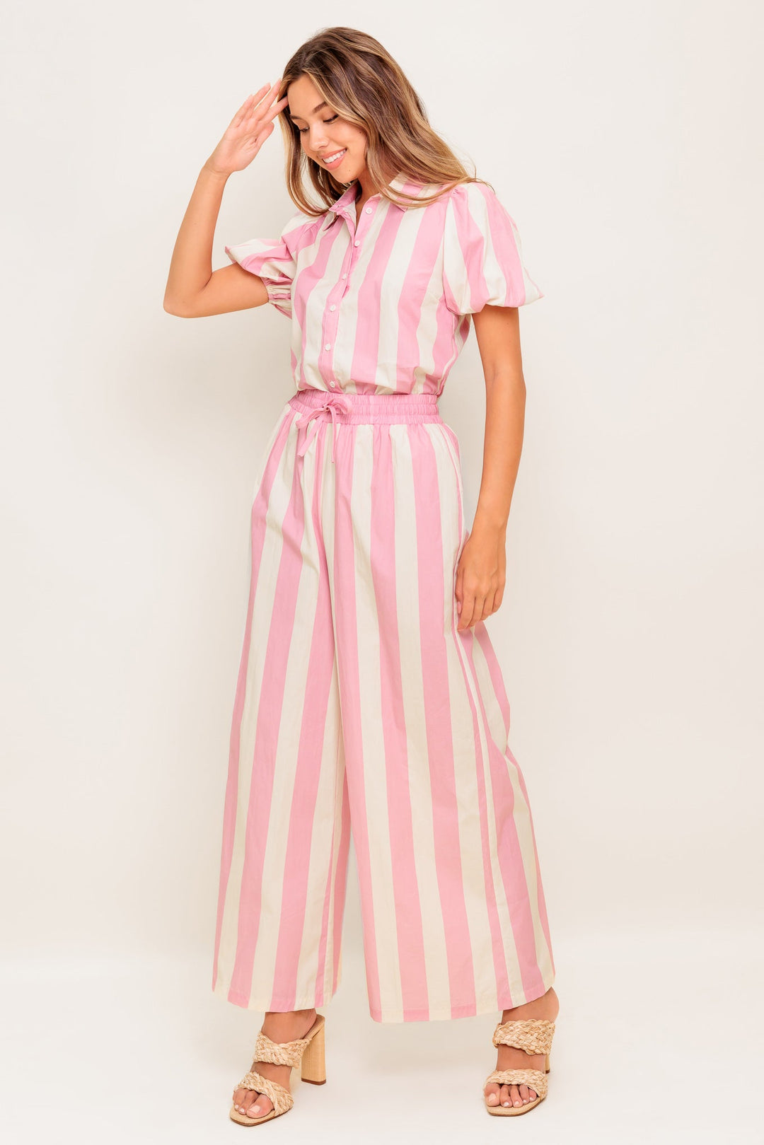WINK & WALK STRIPE WOVEN TOP AND PANT SET