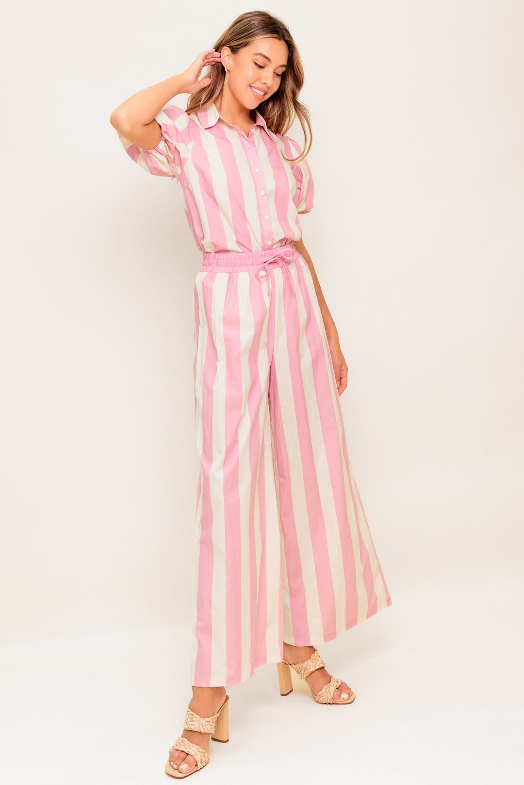 WINK & WALK STRIPE WOVEN TOP AND PANT SET