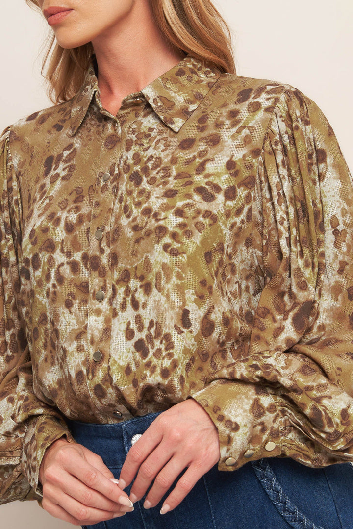 WILD LUXE TAUPE WOVEN TOP