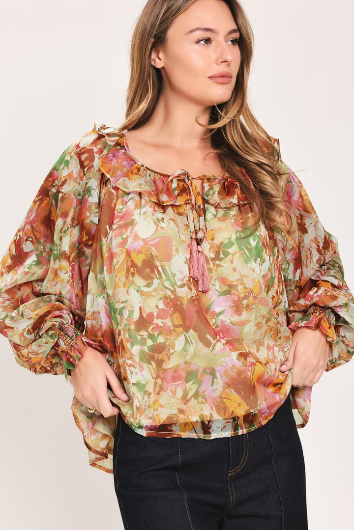 SOFT FLORAL RUST WOVEN TOP