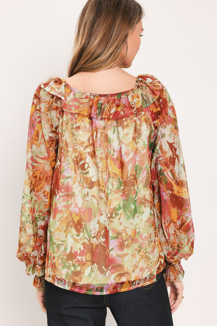 SOFT FLORAL RUST WOVEN TOP