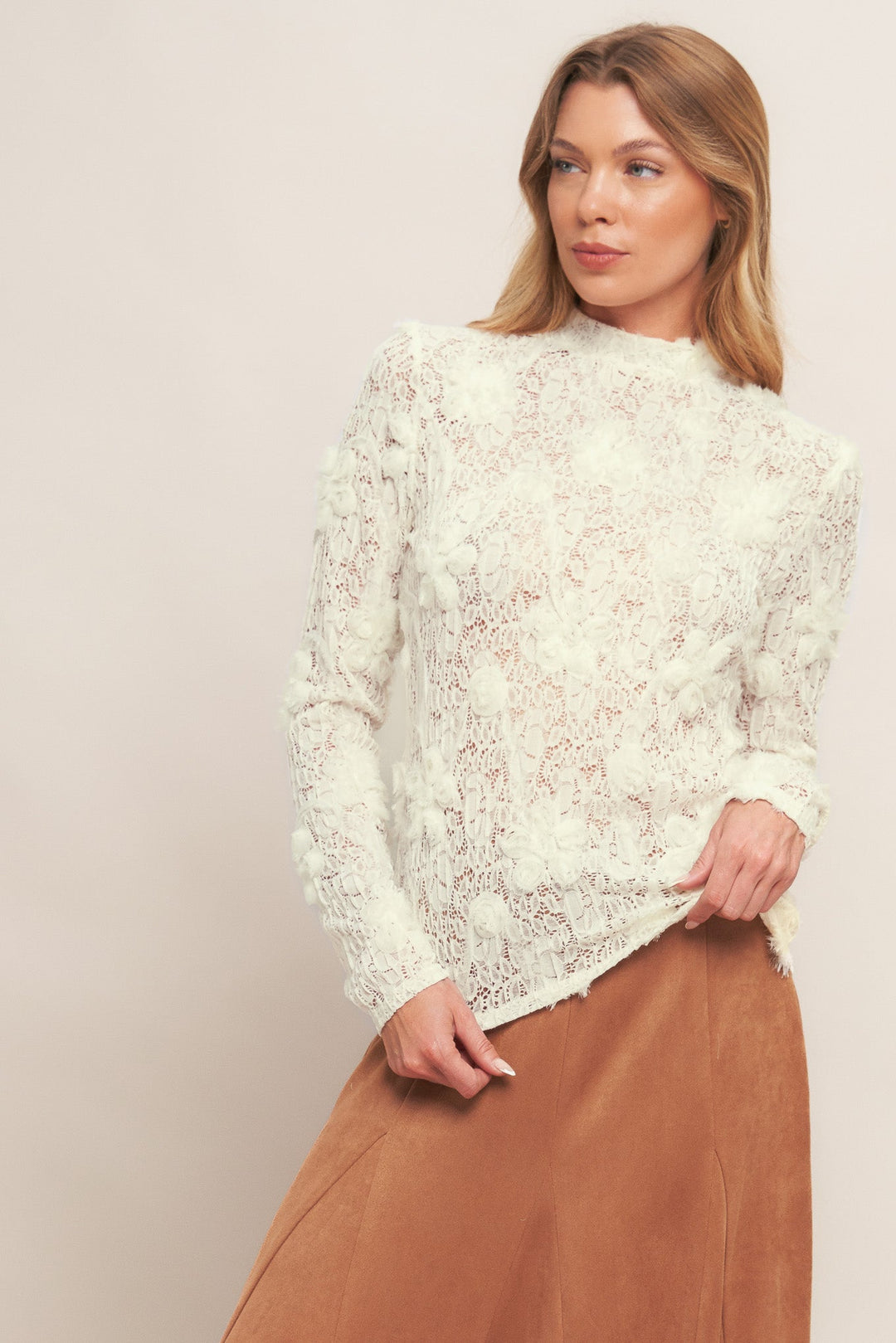 ROMANTIC SHEER FLORAL SWEATER TOP