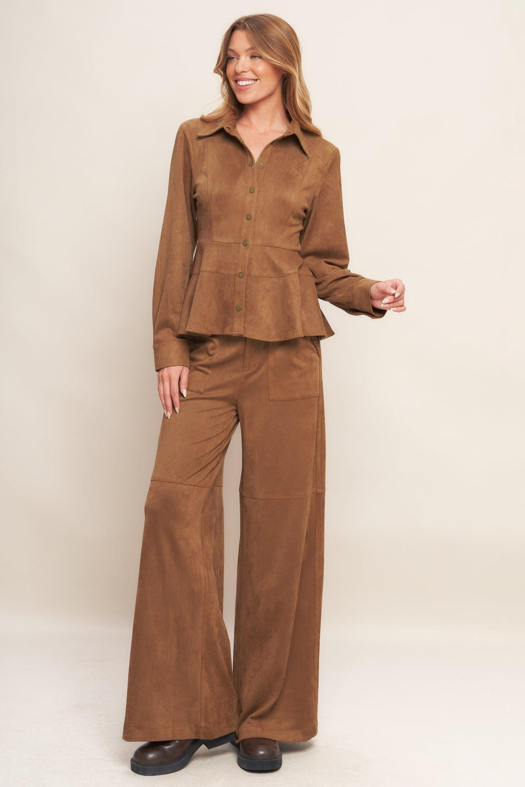 REFINED IMPRESSION FAUX SUEDE TOP