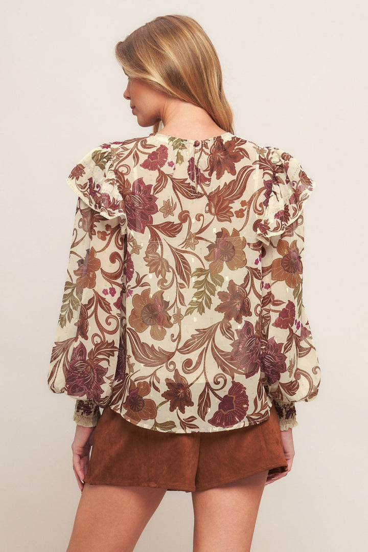 WILD BOTANICA IVORY WOVEN TOP