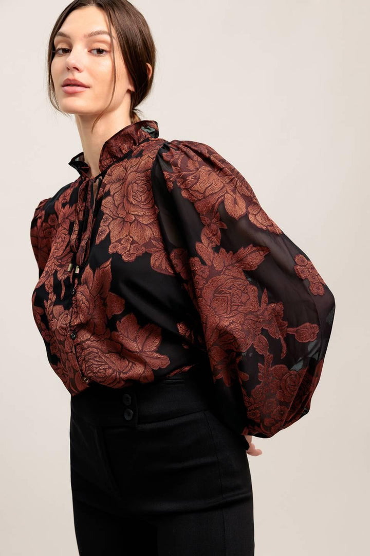 JUST DARK ENOUGH TO FEEL SPECIAL WOVEN TOP