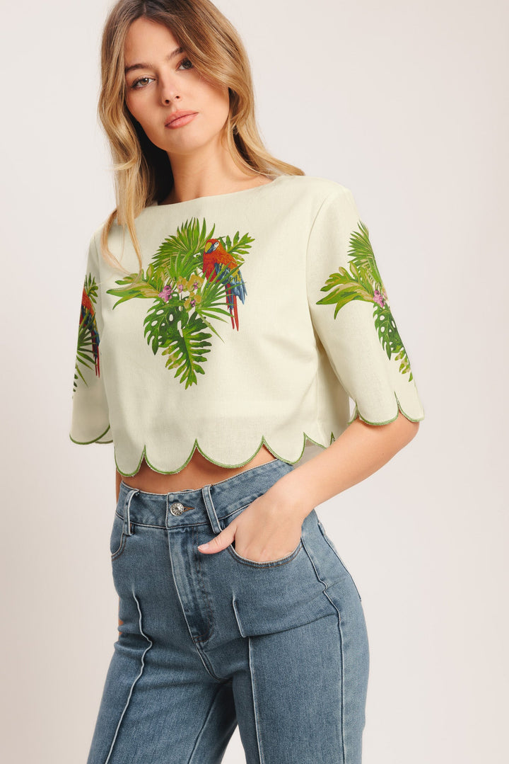 ISLAND ELEGANCE WOVEN CROP TOP