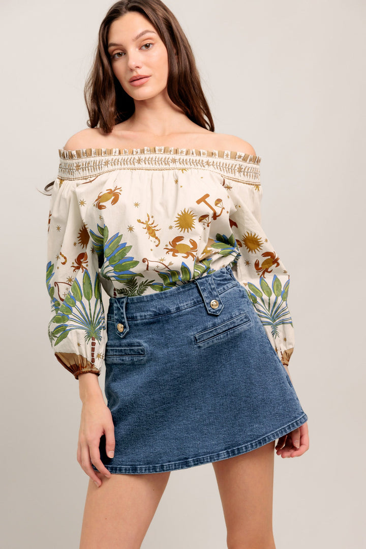 SUNLIT GARDEN WOVEN OFF SHOULDER TOP