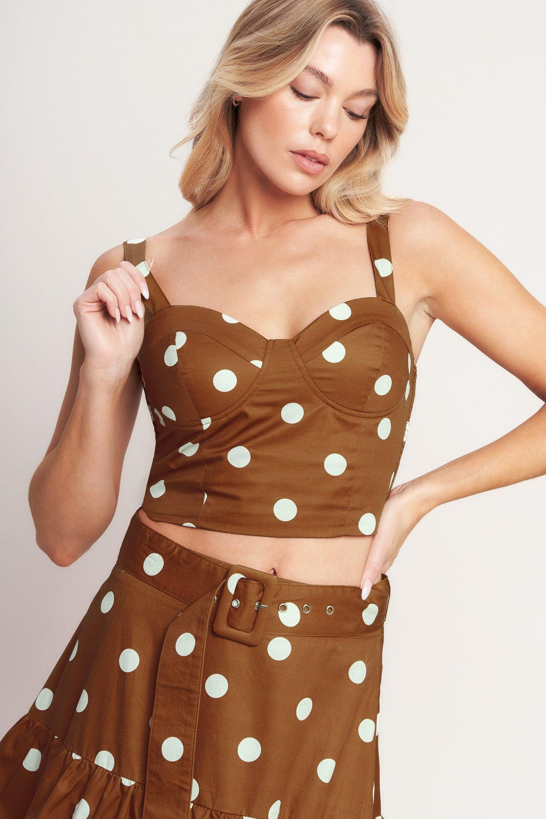 BROWN SUGAR DOT WOVEN BUSTIER TOP