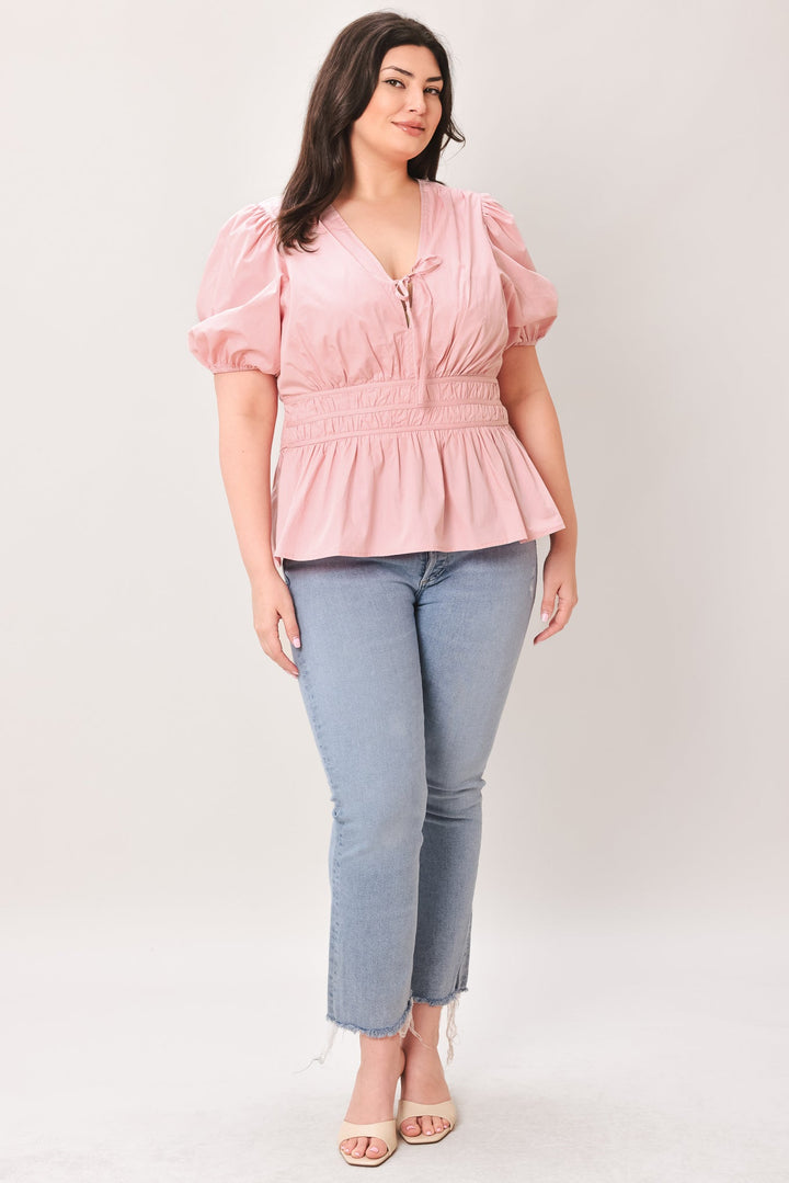 LOVELY CHARM PINK WOVEN TOP