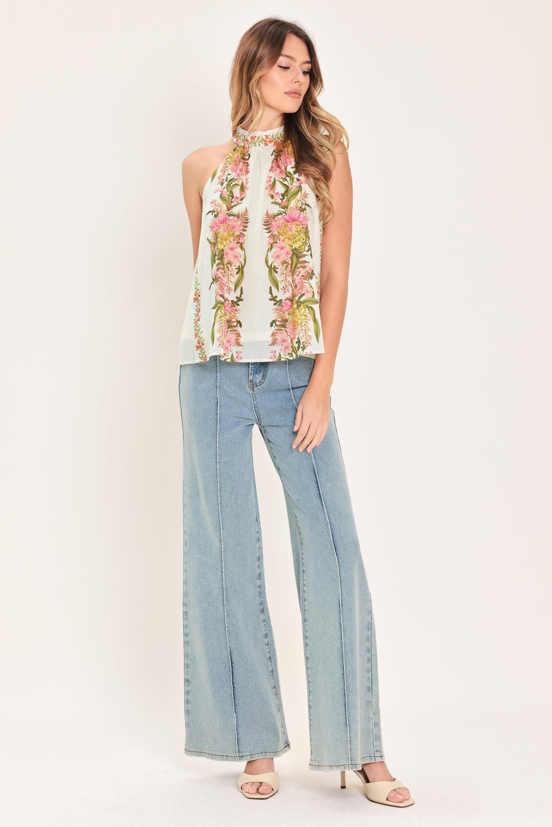BOTANICAL ESCAPE WOVEN HALTER TOP