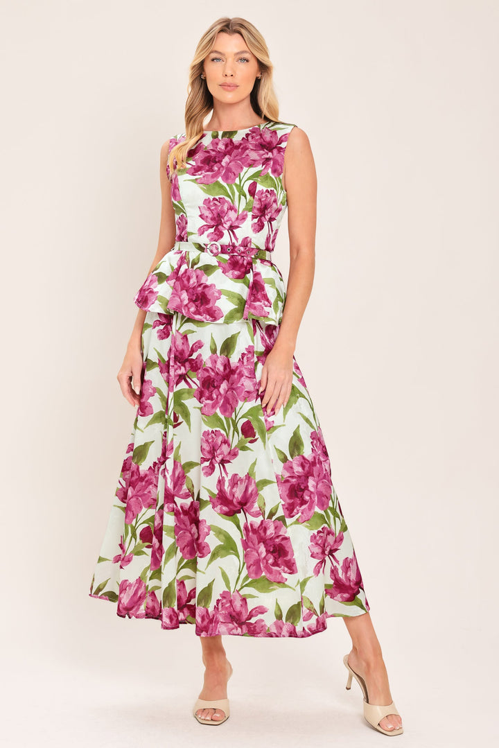 ROMANTIC ROSE PEPLUM WOVEN TOP