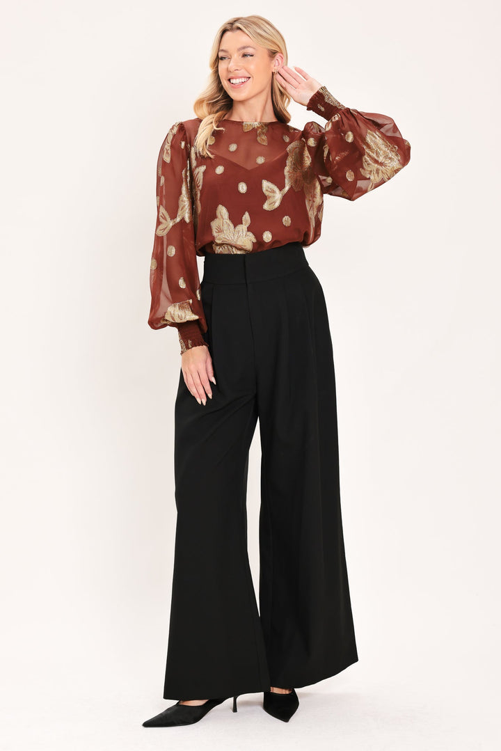 MAHOGANY PETAL SPARK WOVEN TOP