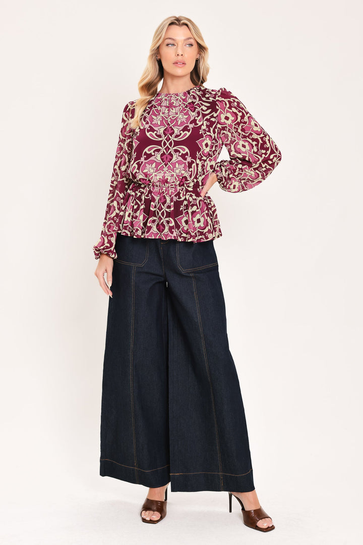 FUCHSIA GARDEN MOTIF WOVEN TOP