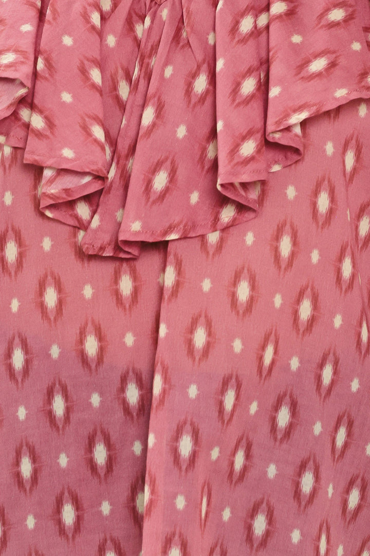 ROSE IKAT RUFFLE WOVEN TOP