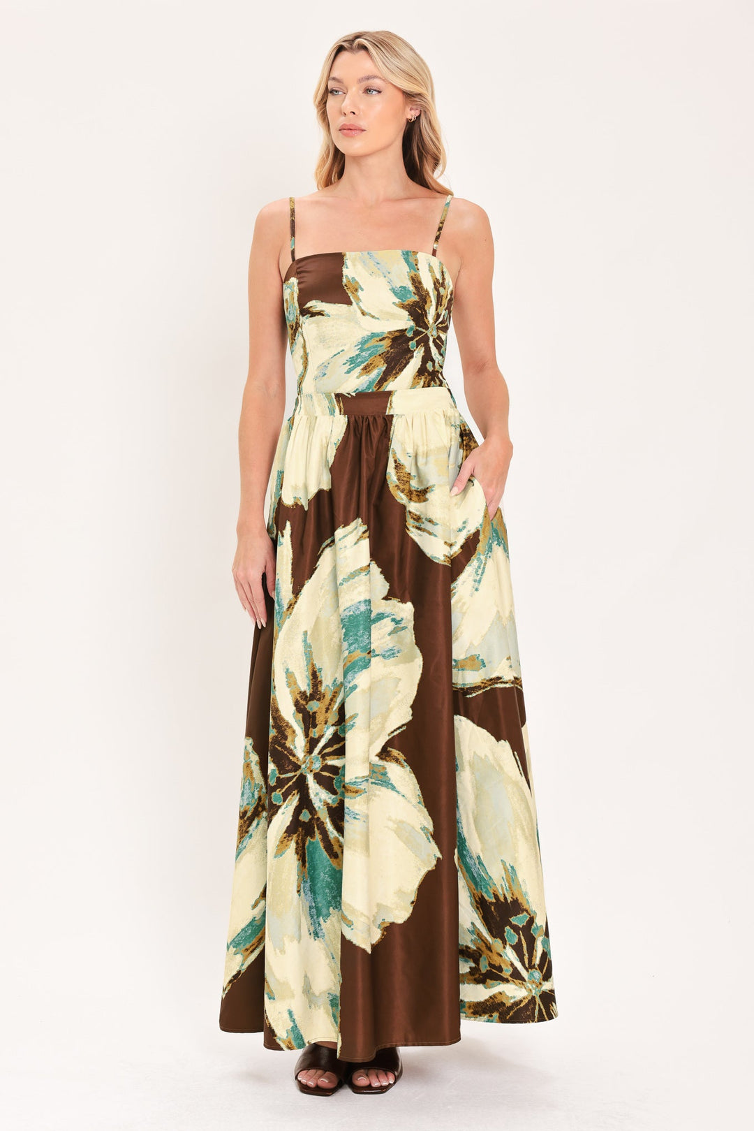 CREAM BOTANIC SWEEP WOVEN CROP TOP AND FULL SKIRT SET