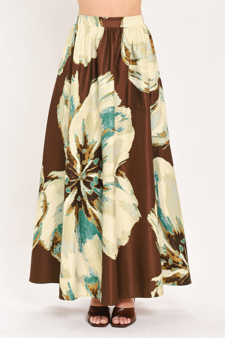 CREAM BOTANIC SWEEP WOVEN CROP TOP AND FULL SKIRT SET