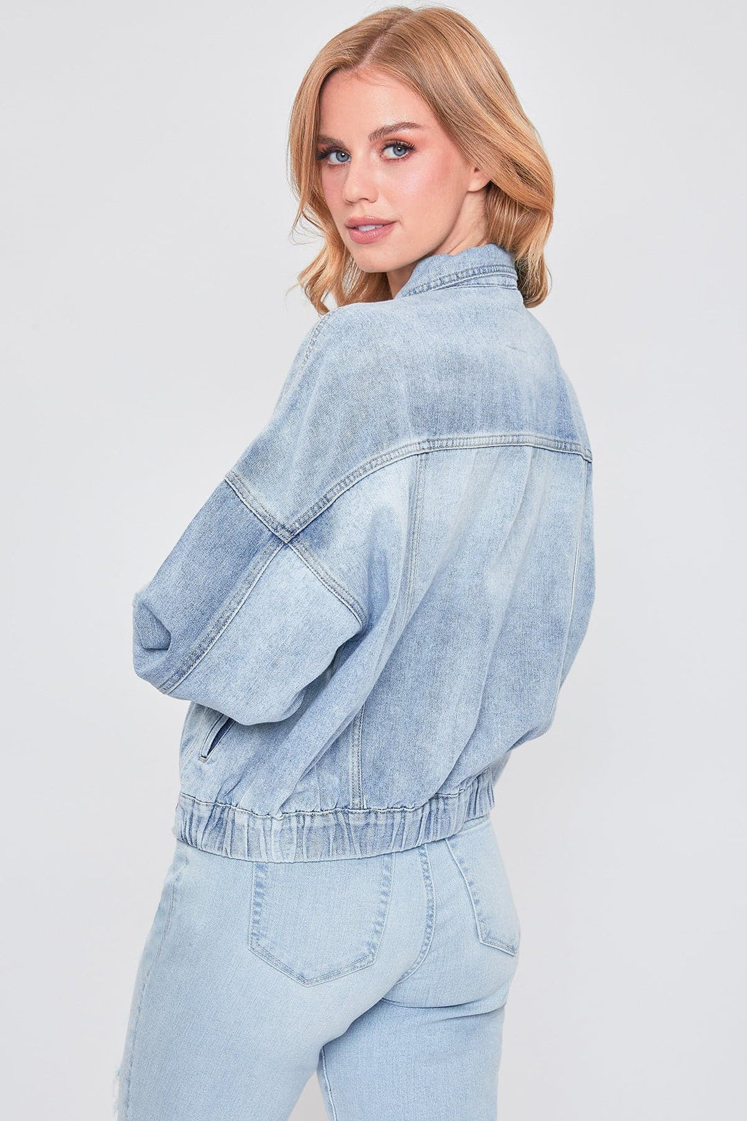 Women's 80's Style Denim Jacket With Elastic Hem