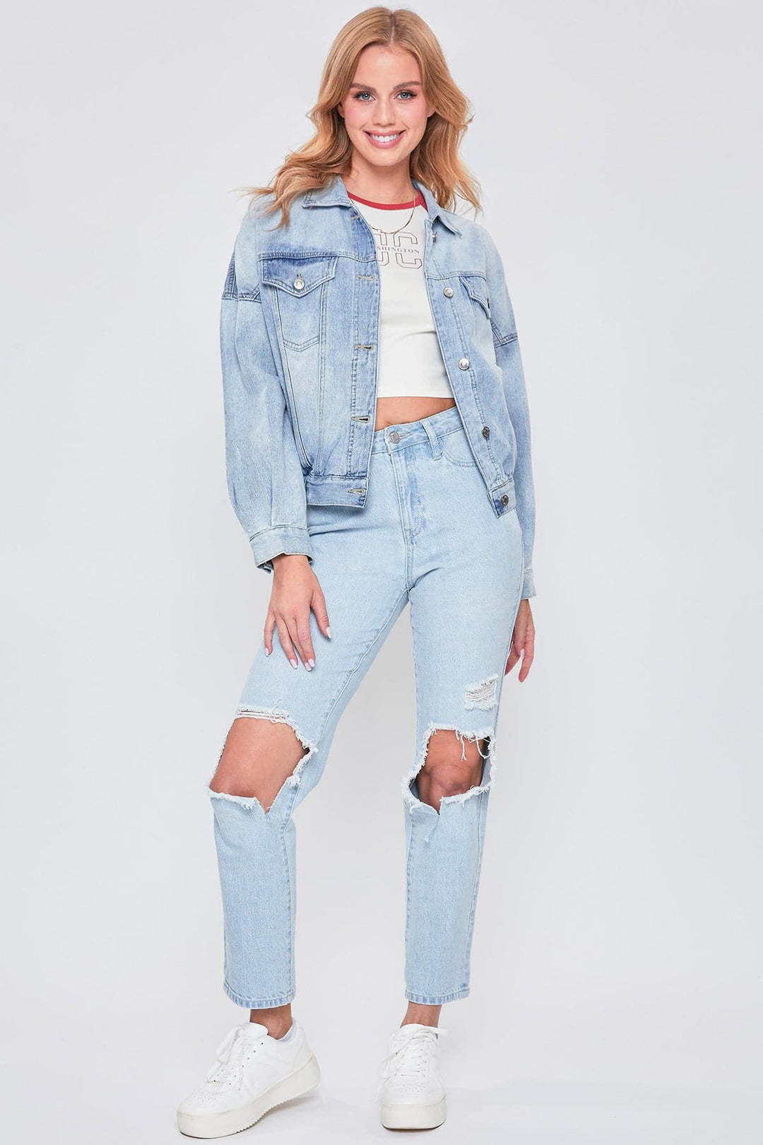 Women's 80's Style Denim Jacket With Elastic Hem