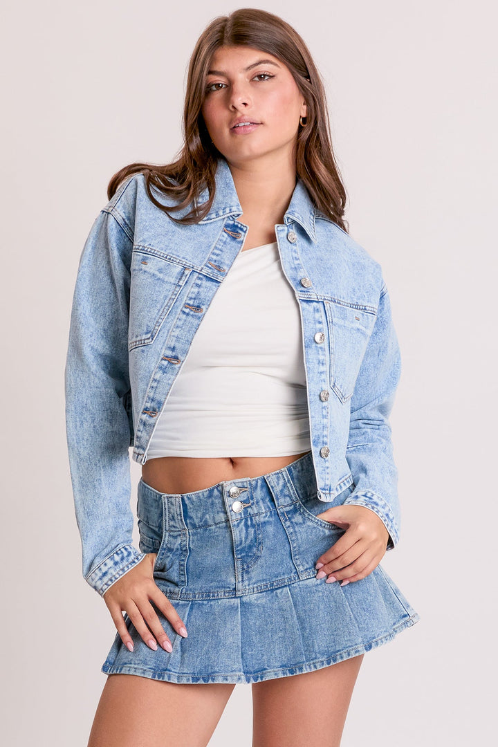 Women's Cropped Lace Up Back Denim Jacket
