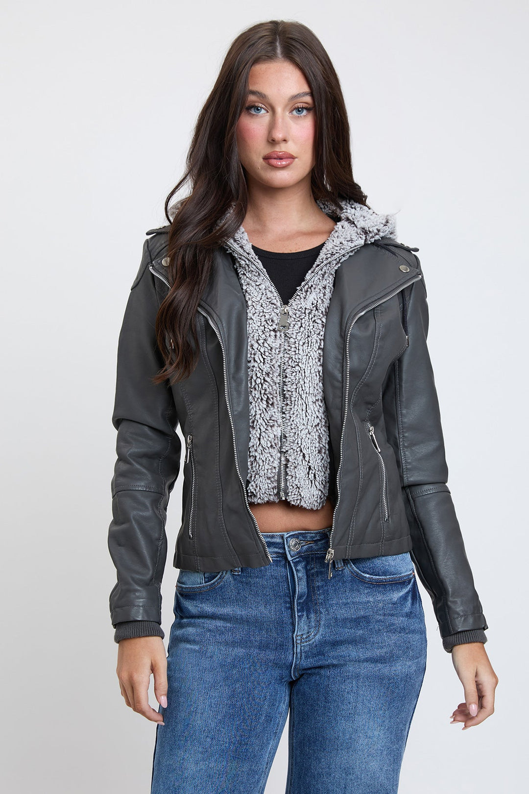 Women's Motto Pleather Jacket with Fur Lining