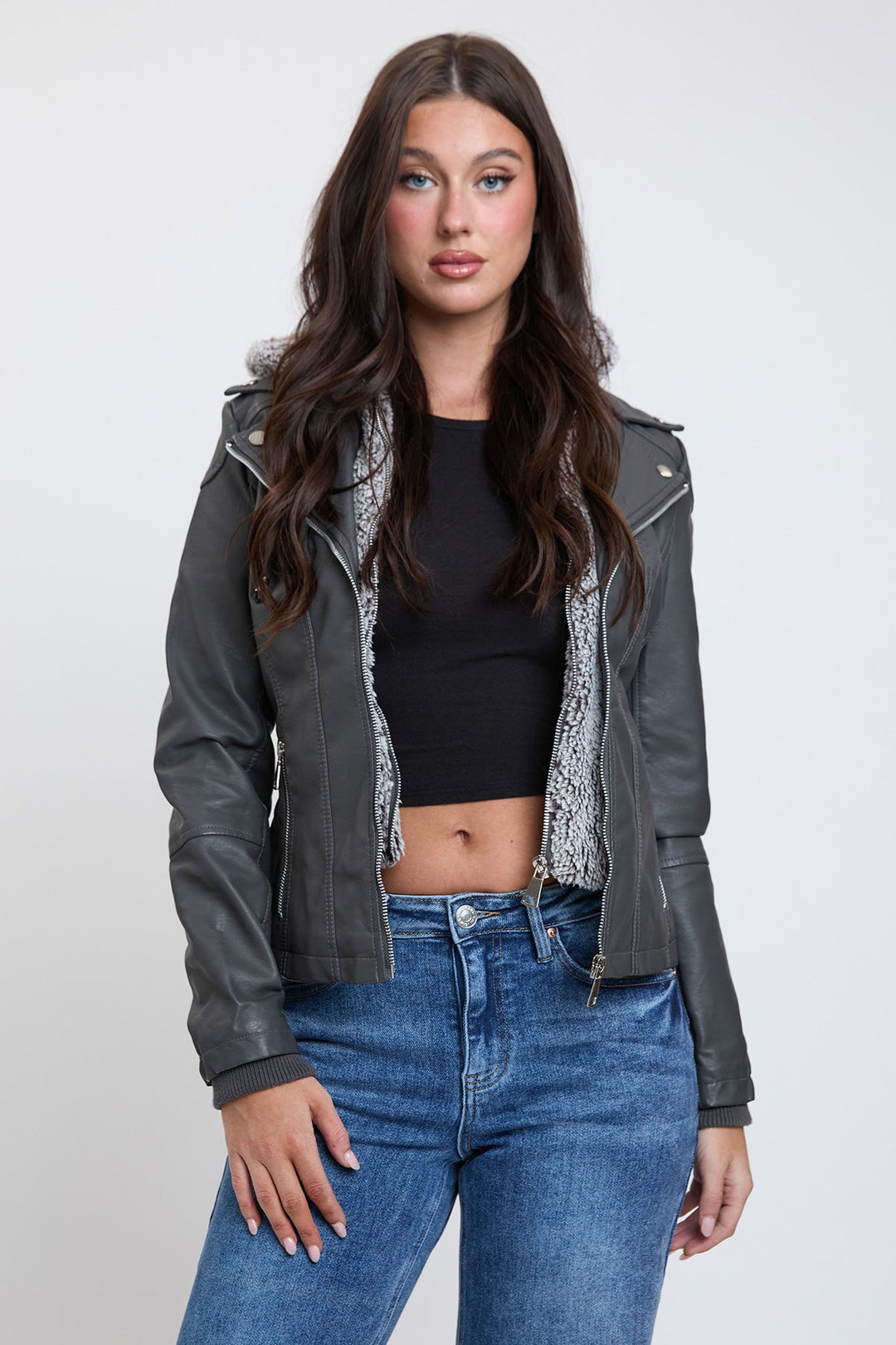 Women's Motto Pleather Jacket with Fur Lining