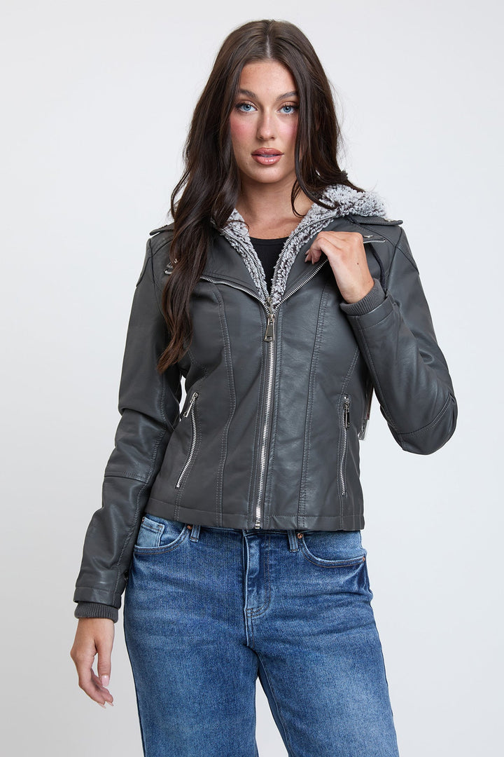 Women's Motto Pleather Jacket with Fur Lining