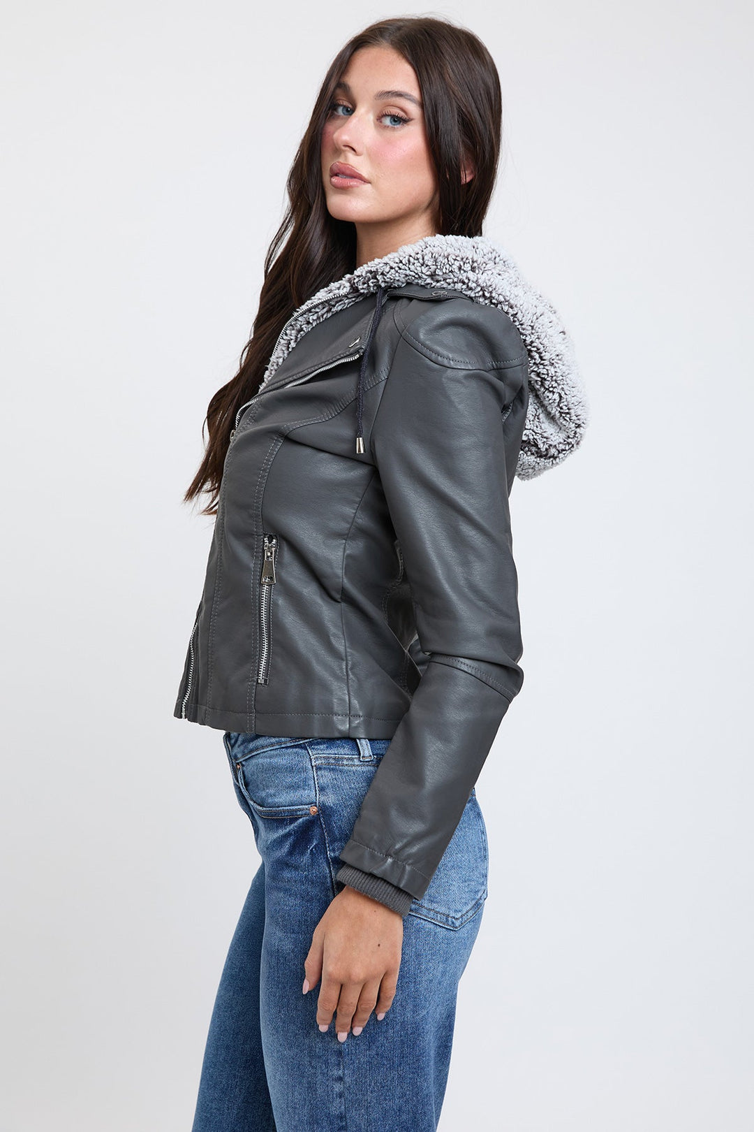 Women's Motto Pleather Jacket with Fur Lining