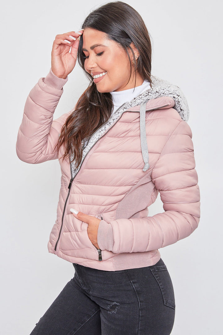 Puffer Jacket With Sherpa Fur Hoodie