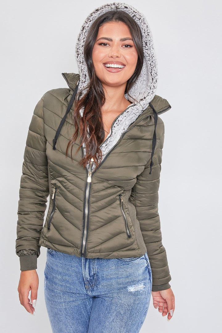 Puffer Jacket With Sherpa Fur Hoodie