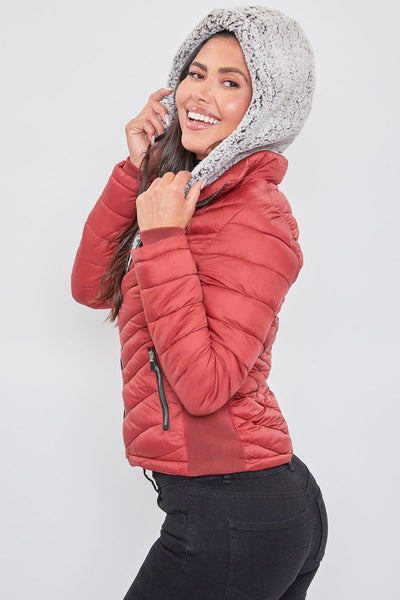 Women's Winter Puffer Jacket With Sherpa Fur Hoodie