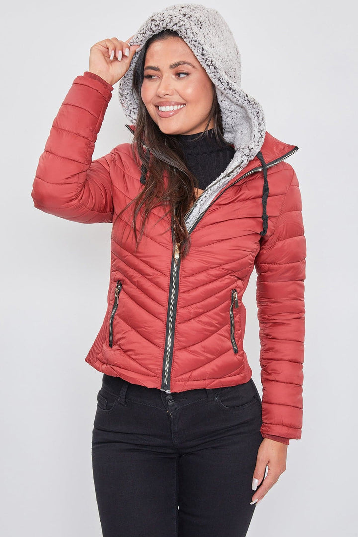 Puffer Jacket With Sherpa Fur Hoodie
