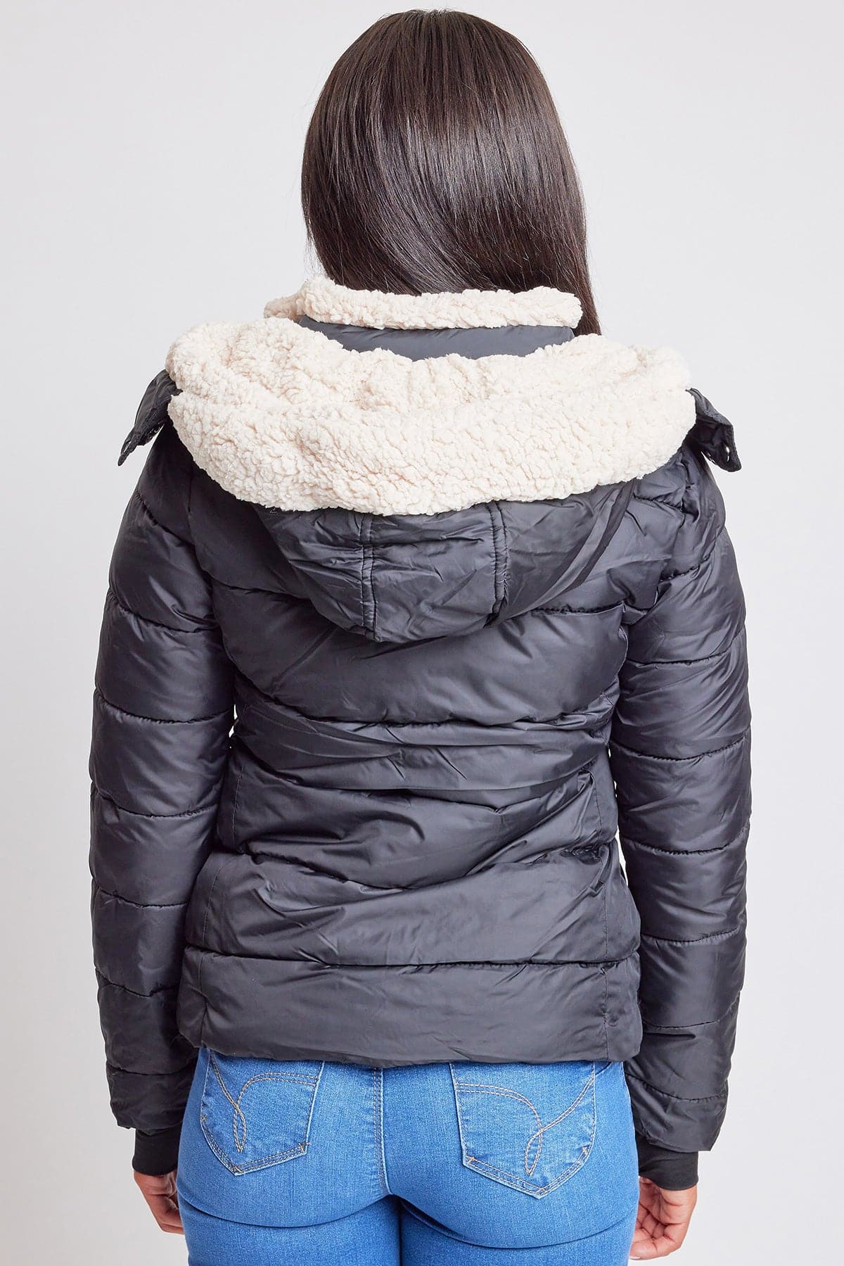 Women's Winter Puffer Jacket With Sherpa Fur Hoodie