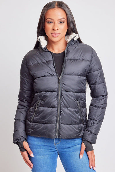 Women's Winter Puffer Jacket With Sherpa Fur Hoodie