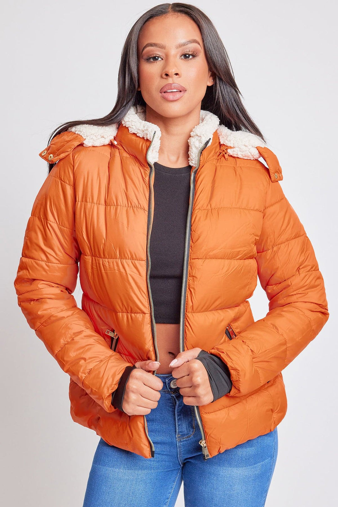 Jacket Puffer With Sherpa Fur Hoodie