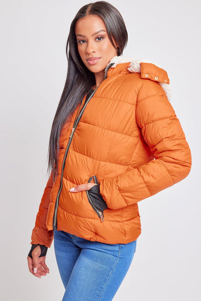 Women's Winter Puffer Jacket With Sherpa Fur Hoodie