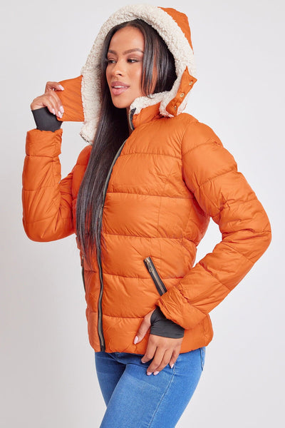 Women's Winter Puffer Jacket With Sherpa Fur Hoodie