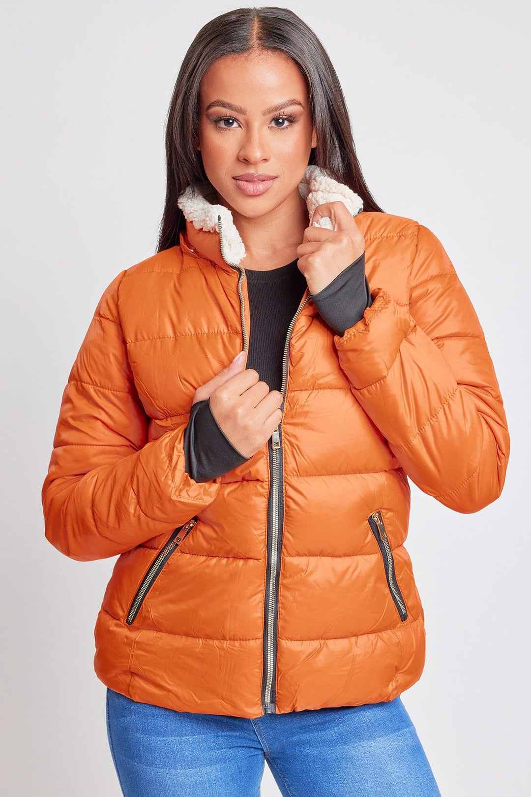 Jacket Puffer With Sherpa Fur Hoodie