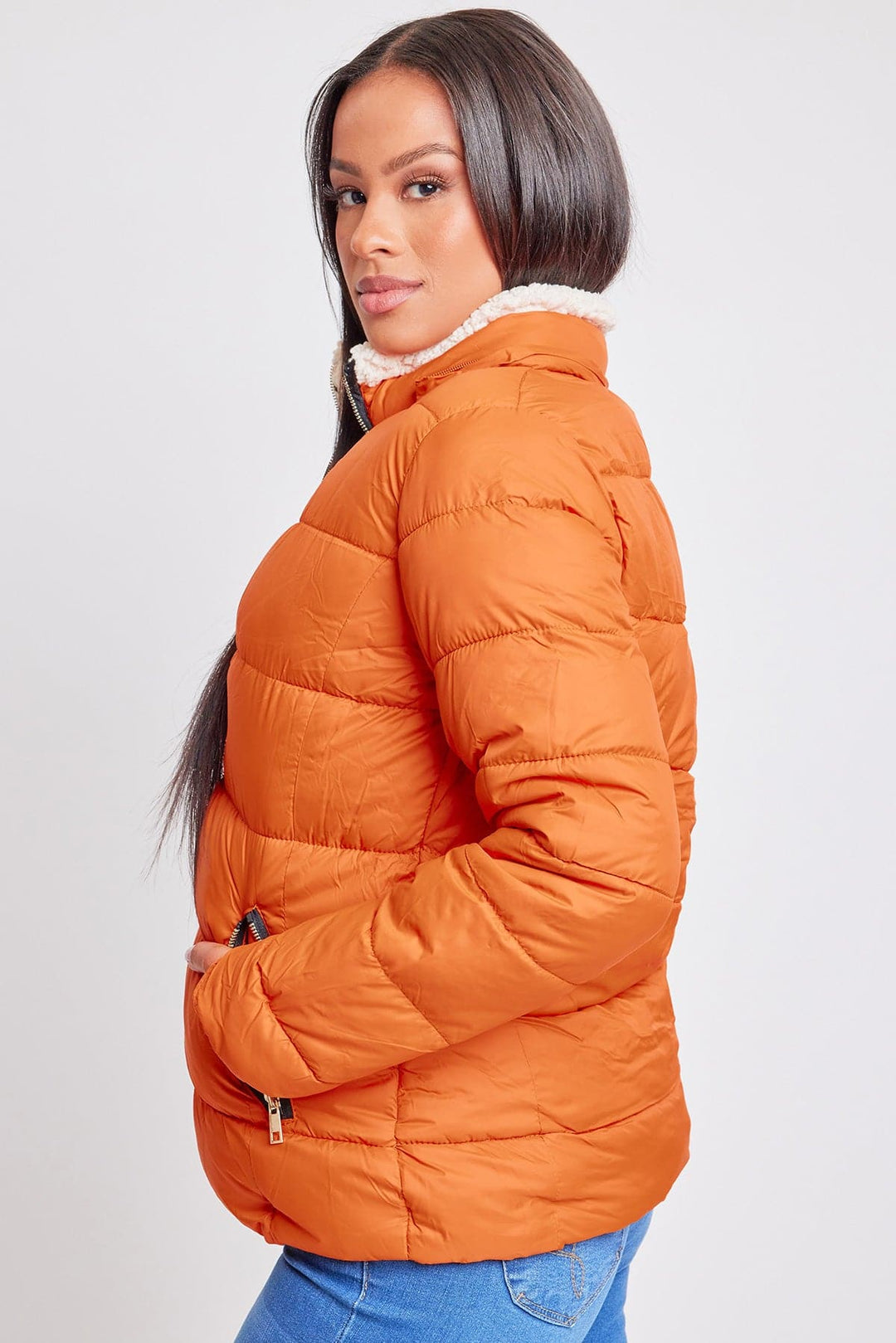 Jacket Puffer With Sherpa Fur Hoodie